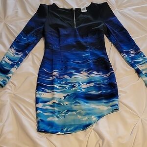 Hello Molly Angel Biba Multicolored Bodycon Dress with Long Cuffed Sleeves